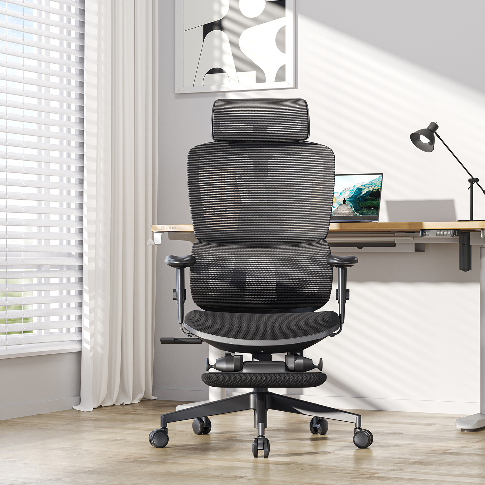 Sihoo mesh office chair with adjustable armrests and headrest