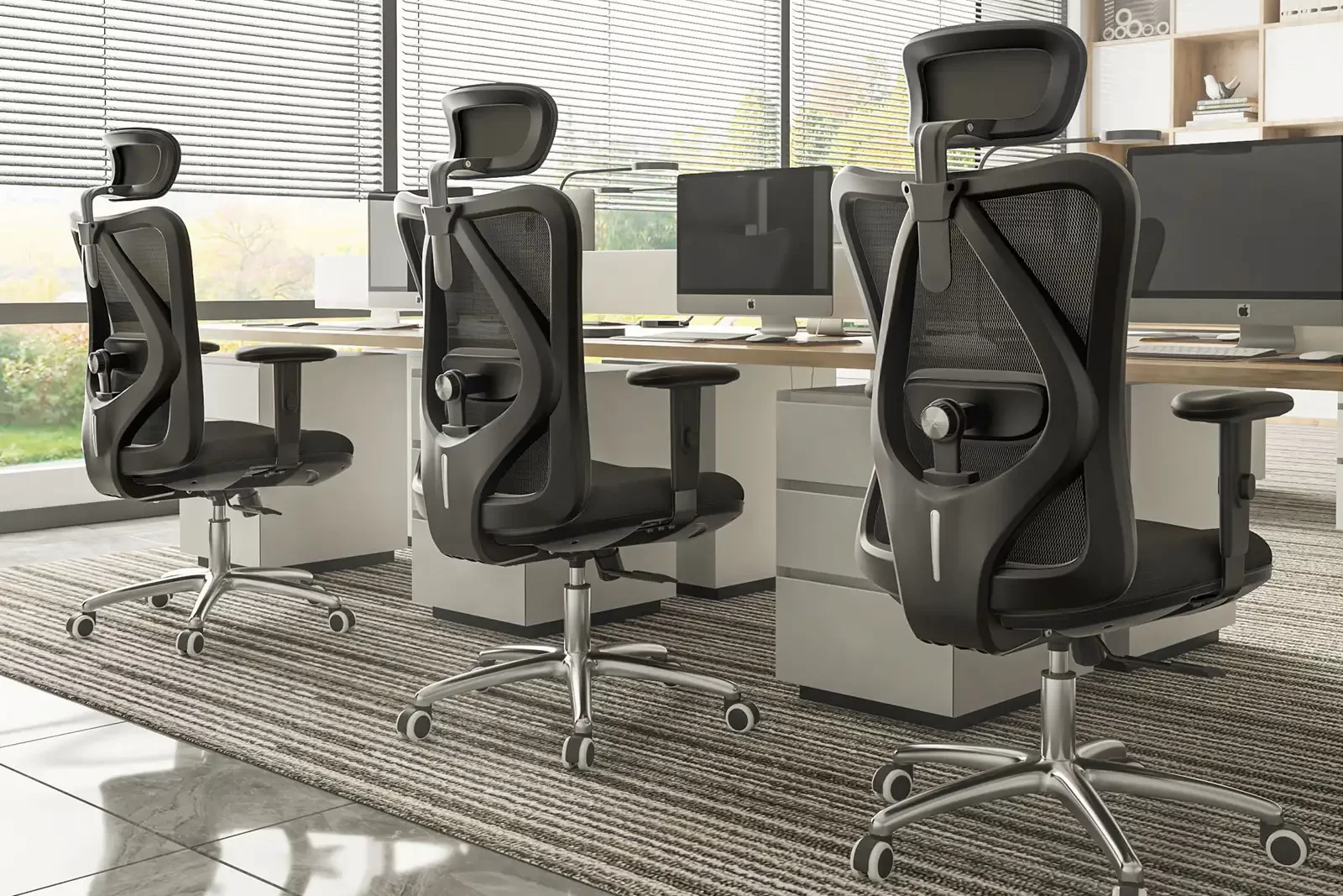 Ergonomic desk chair with adjustable backrest and lumbar support