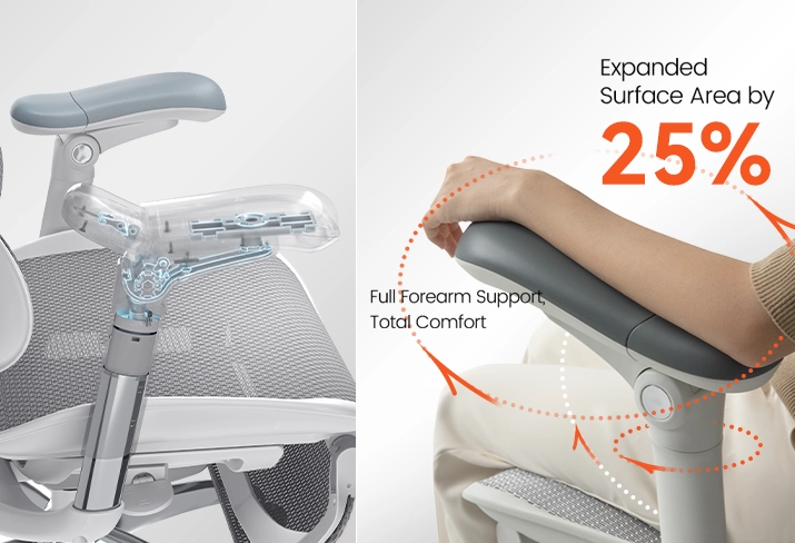 The rear section of the armrest tilts up, providing comfortable elbow support for handheld gaming. Flip the armrests sideways or backward to slide closer to your desk for deep focus.
