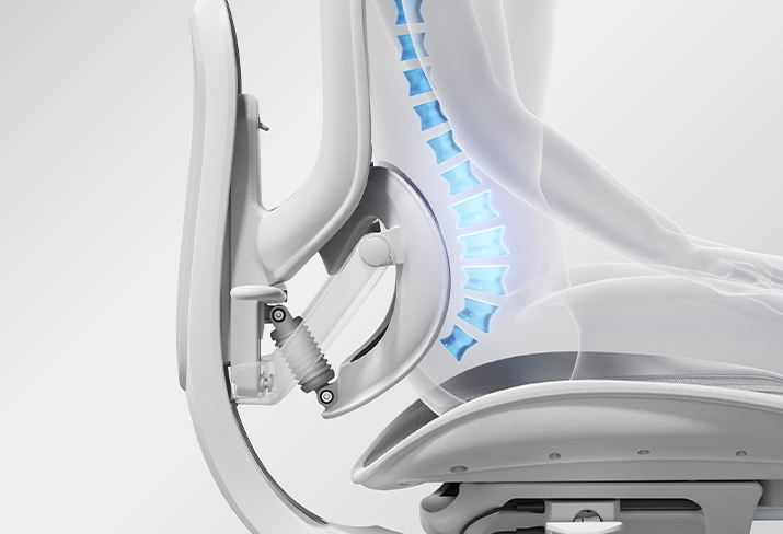 Self-Adaptive Dynamic Lumbar Support 2.0 now features a wider support area that fully hugs the lower back, a pressure-relief spring that better adapts to horizontal movement, and three fine-tuning positions that range from a natural S-curve fit to full sacrum support.